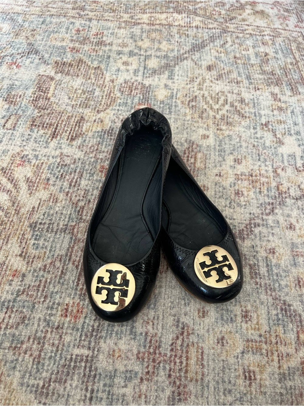 Tory Burch Black Patent Leather Logo Flats